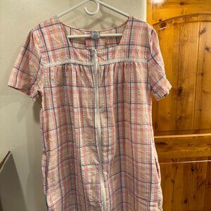 Pink Plaid Croft & Barrow Short Sleeve Zipper Duster